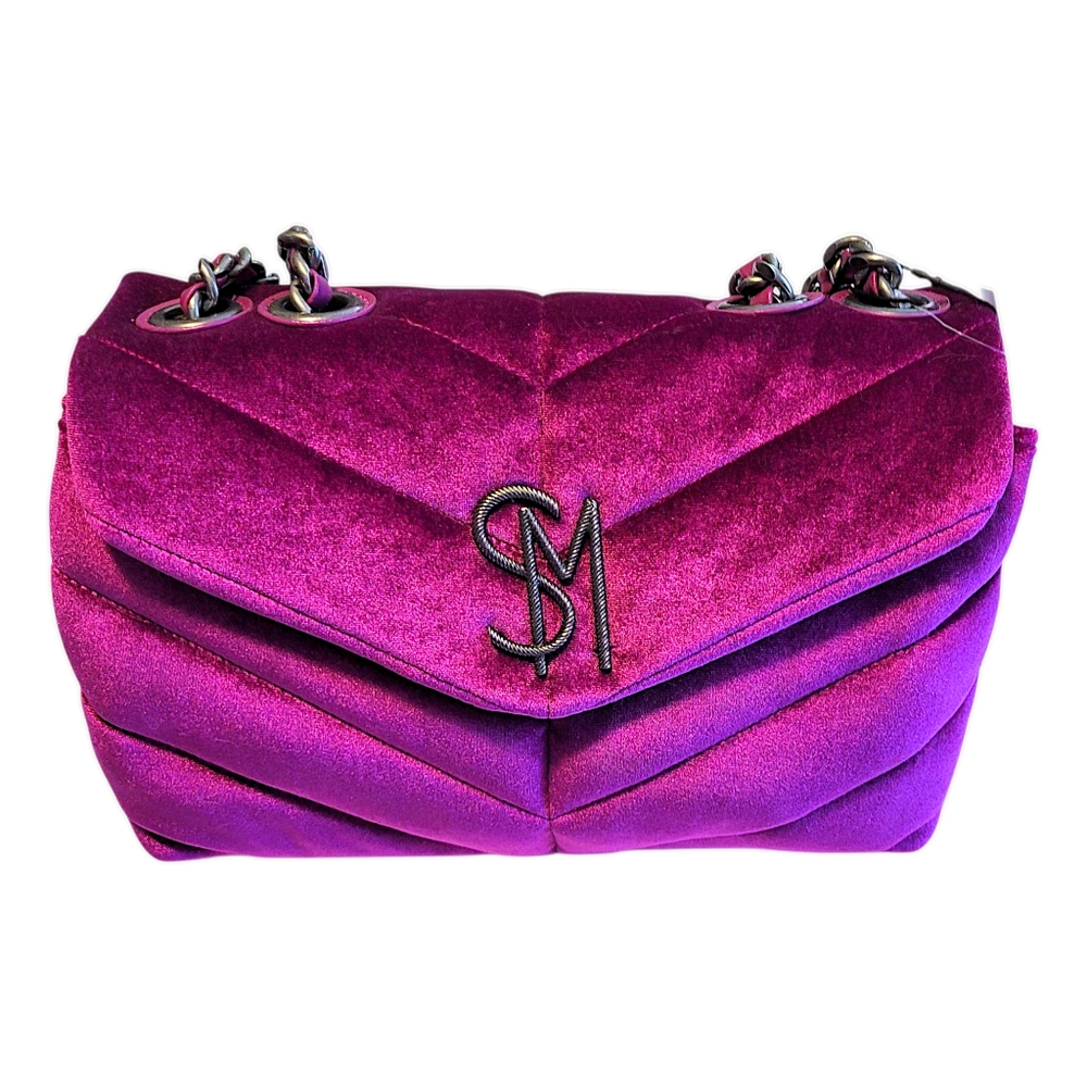 STEVE MADDEN FUSCHIA JEWELED QUILTED METAL ROPED HANDLED BAG